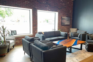 lounge area of new McLean & Dickey office