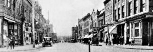 Downtown Orillia black and white postcard image from 1920's - image courtesy of Orillia Past and Present