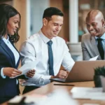 Diverse group of smiling businesspeople working in an office
