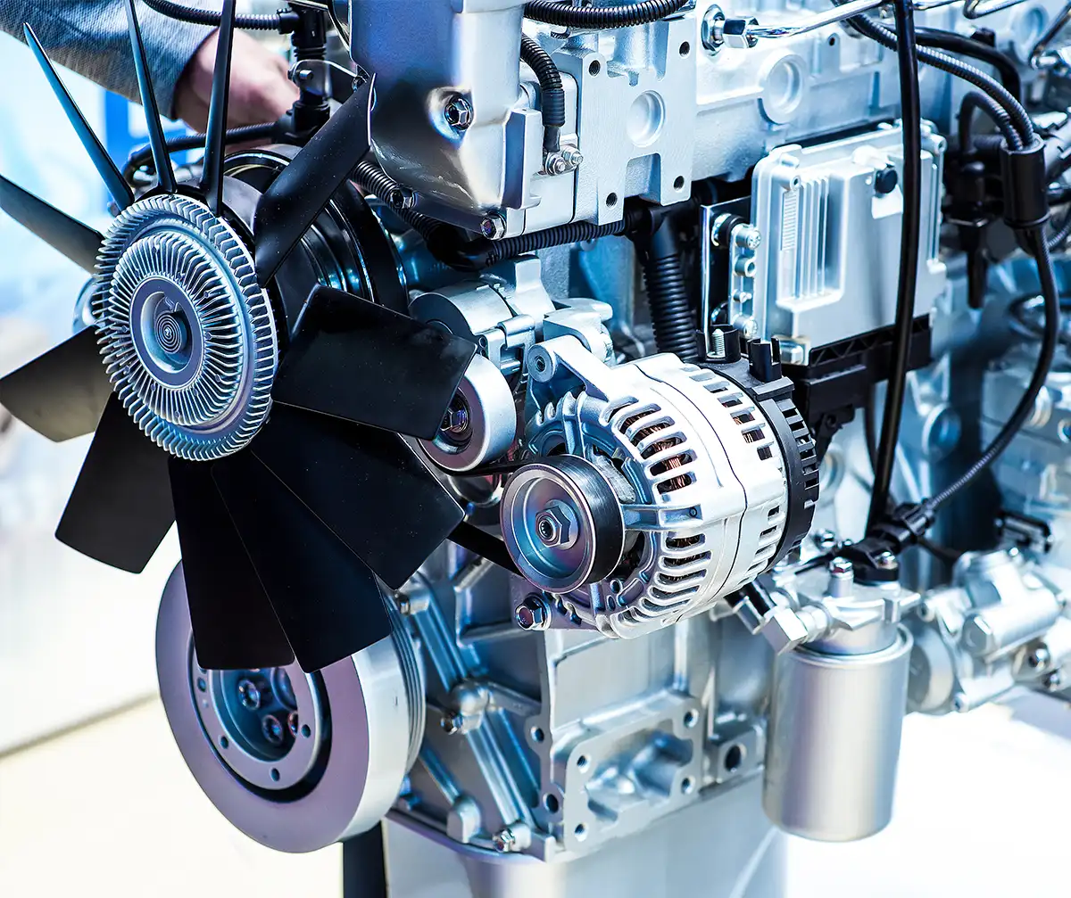 Modern diesel engine used in marine industry closeup