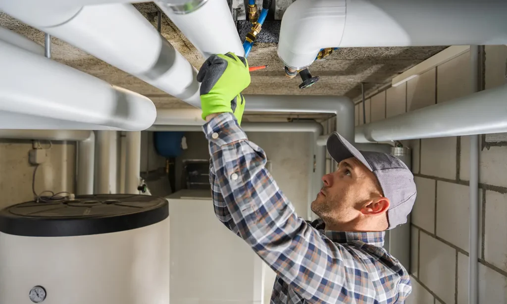 Plumbing Contractor Finishing Sanitary Pipeline Installation