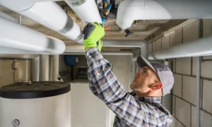 Plumbing Contractor Finishing Sanitary Pipeline Installation