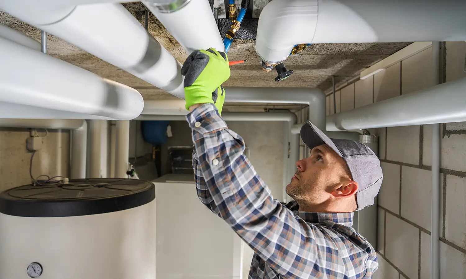 Plumbing Contractor Finishing Sanitary Pipeline Installation